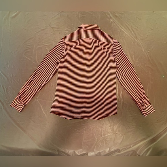 Banana Republic 100% Silk Coral Pink/Navy Blue Striped Button Down Shirt Size XS - Picture 4 of 10